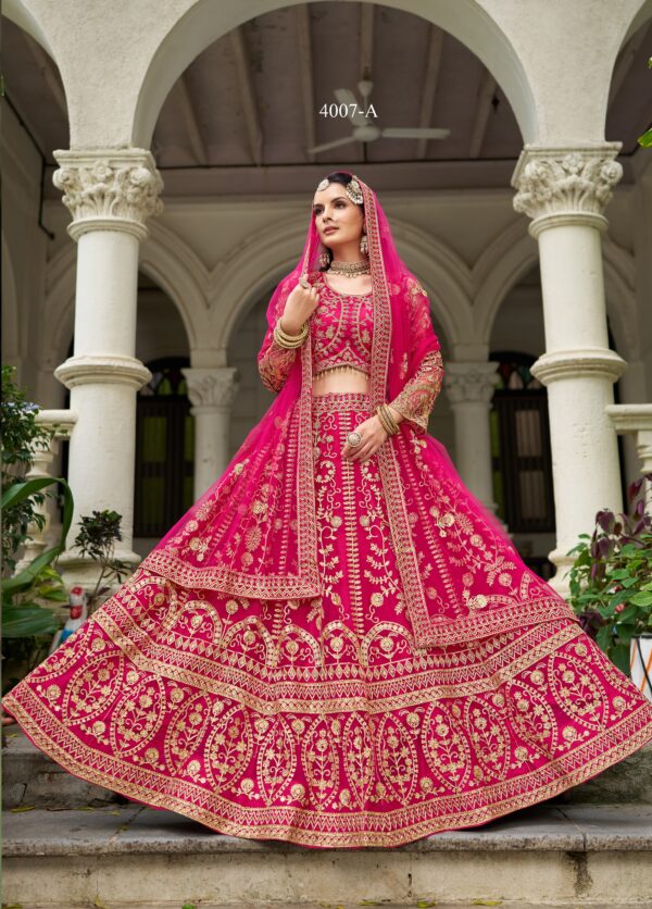 Rani Pink Color Butterfly Net Fabric Embroidery Work Bridal Lehenga