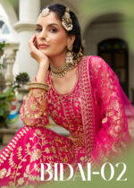 Rani Pink Color Butterfly Net Fabric Embroidery Work Bridal Lehenga