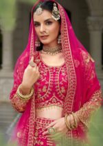Rani Pink Color Butterfly Net Fabric Embroidery Work Bridal Lehenga