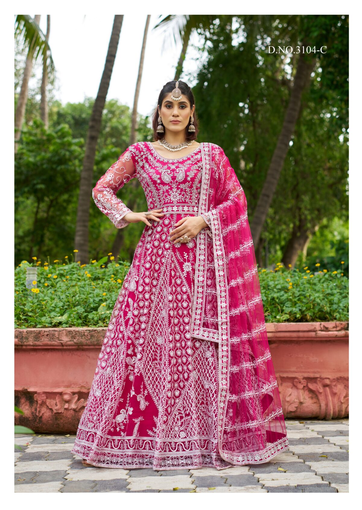 Rani Pink Color Pure Butterfly Net Fabric Heavy Embroidery Work Suit