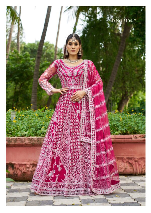 Rani Pink Color Pure Butterfly Net Fabric Heavy Embroidery Work Suit