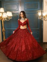 Red Color Faux Georgette Fabric Sequence Work Lehenga