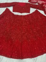 Red Color Faux Georgette Fabric Sequence Work Lehenga