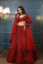 Red Color Faux Georgette Fabric Sequence Work Lehenga