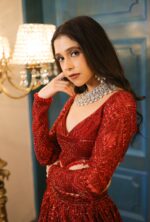 Red Color Faux Georgette Fabric Sequence Work Lehenga