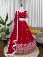 Red Color Faux Georgette Fabric Sequence Work Lehenga