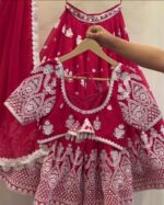 Red Color Faux Georgette Fabric Sequence Work Lehenga