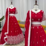 Red Color Faux Georgette Fabric Sequence Work Lehenga
