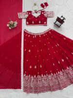 Red Color Faux Georgette Fabric Sequence Work Lehenga