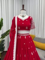 Red Color Faux Georgette Fabric Sequence Work Lehenga