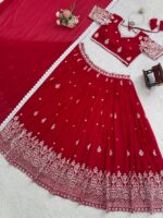 Red Color Faux Georgette Fabric Sequence Work Lehenga