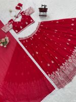 Red Color Faux Georgette Fabric Sequence Work Lehenga