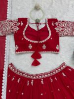 Red Color Faux Georgette Fabric Sequence Work Lehenga