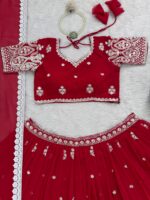 Red Color Faux Georgette Fabric Sequence Work Lehenga