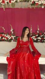 Red Color Fendi Silk Fabric Sequence Work Anarkali Suit