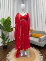 Red Color Fendi Silk Fabric Sequence Work Anarkali Suit