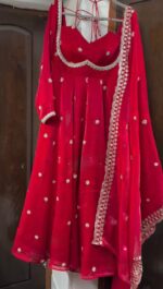 Red Color Fendi Silk Fabric Sequence Work Anarkali Suit