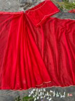 Red Color Georgette Fabric Pearl Work Ready To Wear Saree
