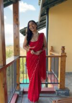 Red Color Georgette Fabric Pearl Work Ready To Wear Saree