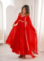 Red Color Georgette Fabric Sequence Work Gown