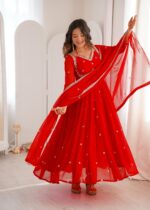 Red Color Georgette Fabric Sequence Work Gown