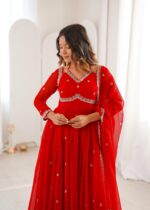 Red Color Georgette Fabric Sequence Work Gown