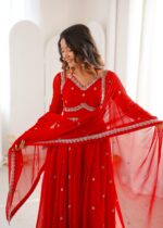 Red Color Georgette Fabric Sequence Work Gown