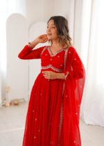 Red Color Georgette Fabric Sequence Work Gown
