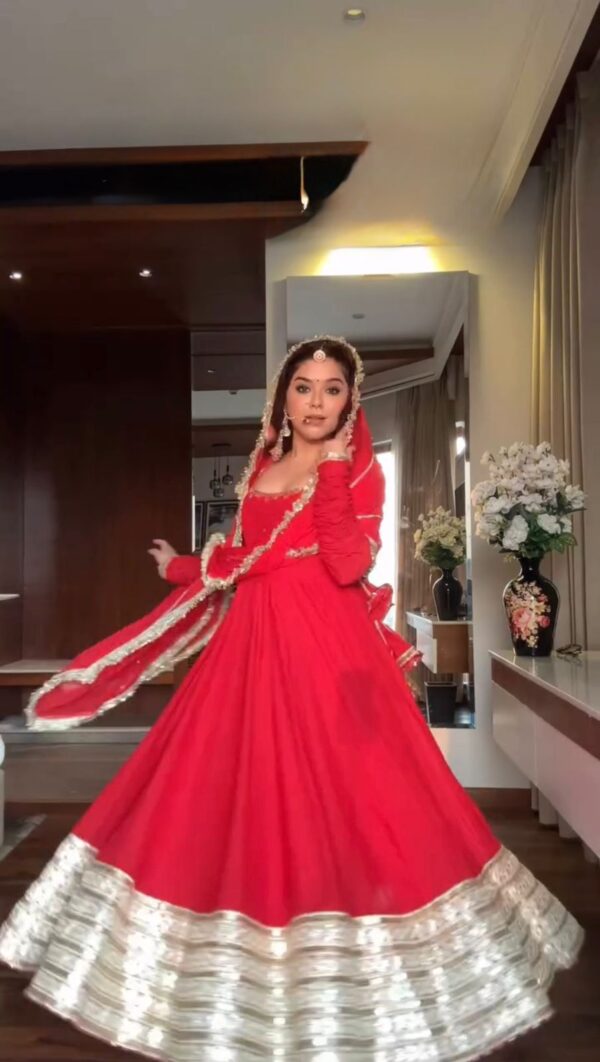 Red Color Georgette Fabric Thread With Sequence Work Anarkali Suit