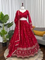 Red Color Japan Satin Fabric Sequence Work Lehenga