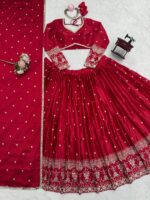 Red Color Japan Satin Fabric Sequence Work Lehenga