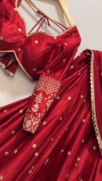 Red Color Japan Satin Fabric Sequence Work Lehenga