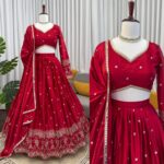 Red Color Japan Satin Fabric Sequence Work Lehenga