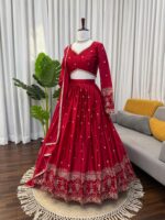Red Color Japan Satin Fabric Sequence Work Lehenga
