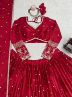 Red Color Japan Satin Fabric Sequence Work Lehenga