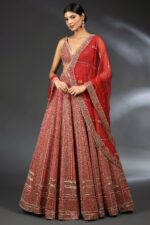 Red Color Malai Satin Fabric Sequence Work Lehenga