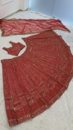 Red Color Malai Satin Fabric Sequence Work Lehenga