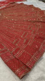 Red Color Malai Satin Fabric Sequence Work Lehenga