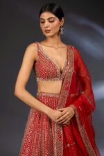 Red Color Malai Satin Fabric Sequence Work Lehenga