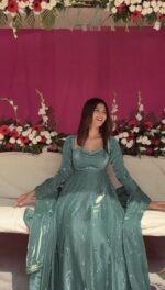 Sky Color Fendi Silk Fabric Sequence Work Anarkali Suit