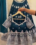 Teal Blue Color Faux Georgette Fabric Sequence Work Lehenga