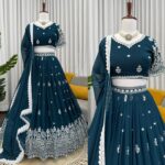 Teal Blue Color Faux Georgette Fabric Sequence Work Lehenga