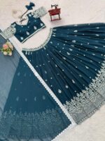 Teal Blue Color Faux Georgette Fabric Sequence Work Lehenga