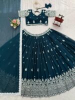 Teal Blue Color Faux Georgette Fabric Sequence Work Lehenga