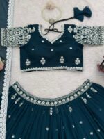 Teal Blue Color Faux Georgette Fabric Sequence Work Lehenga