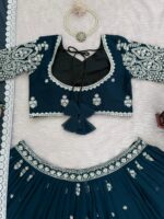 Teal Blue Color Faux Georgette Fabric Sequence Work Lehenga