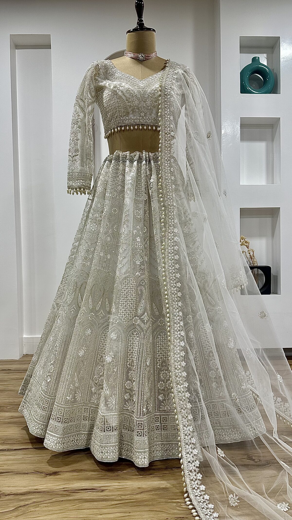 White Color Net Fabric Sequence Work Lehenga