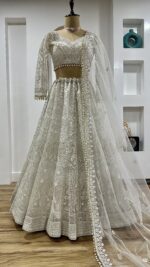 White Color Net Fabric Sequence Work Lehenga