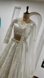 White Color Net Fabric Sequence Work Lehenga