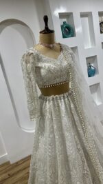 White Color Net Fabric Sequence Work Lehenga